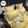 Bedding Sets Luxury 5 Colors Egyptian Cotton Set Feather Embroidered Satin Light Quilt Cover Duvet Bed Sheet Pillowcases