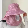 Brede rand hoeden vrouwen zomerzon vissershoed met mesh ademende masker outdoor werknemer anti-uv vol gezicht deksel zonnebrandcrème zonneschade fietsen