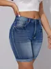 Summer High Waist Ripped Denim Shorts For Women Fashion Stretch Skinny Knee Length Jeans Casual Female Clothing 240415