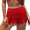 Stage Wear Women Latin Dance Skirt Sexy Three-layer Fringed Tassel Red Samba Tango Black Adults With Safety Pant Clothess