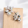 Stud Earrings ZAKOL Elegant White Imitation-pearl For Women Shiny Zircon Leaf Bridal Earring Wedding Dinner Jewelry