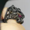 Real 925 Sterling Silver or Black Leopard Head Rings Zirconia Stone Animal Hollow Panther Ring for Man or Woman Fine Jewelri 240415
