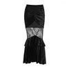 Skirts Dark Black Style Sexy Perspective Spicy Girl Long Autumn Temperament Velvet Lace Patchwork Half Skirt Fishtail Dresses