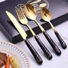 Dinware sets 4 stks bestek roestvrijstalen messenvork lepel met gemarmerd patroon keramische handvat luxe goud modern flatware eten