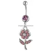 Navelklockknapp ringer YYJFF D0598 Flower Belly Ring Mix Colors Drop Leverans smycken DHPTO