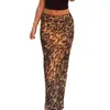 Saias 2024 Mulheres de verão Sexy Leopard Long Saia Ladies CHIFFON Fashion Fishtail Dress Cantura alta Slim Fit Floor Mapping Metade