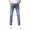 Designer en jeans masculin tendance des jeans pour hommes élastiques élastiques slim fit imprimement bleu décontracté mi-hauteur pantalon denim masculin