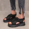 Zapatos casuales huecos salidas suaves damas verano sándalo de malla tejida de verano encaje de fondo grueso