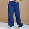 Jeans femininos soltos elásticos casuais cantar calça jeans de jeans feminino de luta azul de rua de streetwear outono de outono