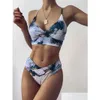 Swimwear pour femmes en marbre imprimé femmes de maillot de bain push bikini push bikini haut taille femelle de sport de sport de bain V V couche de plage wear drop dheaz