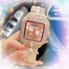 High Quality Mens Shiny Starrry Watch Square Roman Tank Dial Clock Man Good Nice Looking Quartz Movement Diamonds Ring Iced Out Hip Hop Bracelet Watches Gifts