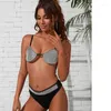 Women's Swimwear Leqoel Bikini Sexy Low Waist Drill Swimsuit Backless Hollow Out Crystal Diamonds Bra Women 2024 Summer Beach