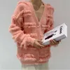 Version coréenne d'automne hiver imitation Pull en peluche de vison, polyvalent pour les femmes, lâche et paresseux, cardigan en tassel fluide, veste épaissie