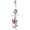 Navelklockknapp ringer YYJFF D0598 Flower Belly Ring Mix Colors Drop Leverans smycken DHPTO