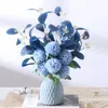 Dekorativa blommor simulerade hortensia macrophylla hem bröllop el matbord 3d touch fuktgivande blomma gröna växter dekoration