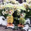 Decorações de jardim 2pcs patos estátuas 1 par fofo pequeno com guarda -chuva decoração de pato de pato de resina