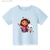 Kläder sätter kawaii gabby dollhouse t-shirt för barn tjej tecknad tees anime sommar topp tema födelsedagskläder o-hals kort ärm gåva t240415