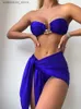 Sexig kjol Hirigin Womens Summer 3st Bikini Set Solid Color Mini Bra + Low Midje Thong + Bandage kjol Beachwear Bathing Suit L49