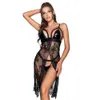 Lace Perspectief Sexy Lak Skin Fun Eén stuk onder -wear set Rose Mesh Nightwear For Women