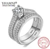 Yhamni con certificato Luxury originale 925 set di anelli nuziali argento ha s925 logo Dazzle Zirconia Diamond Band Rings for Women 2P6292760