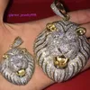 Hip Hop Bling CZ Lion Head Pendant Iced Out Animal Necklace met touwketen Fashion sieraden