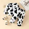 Clothing Sets Baby Girls Boys Winter Warm Fleece Outfits Cow Print Crewneck Sweatshirt Pants Set Fall Clothes