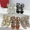 24 Summer V Family Slim Ankle Hook Buckle with Naked Paint Leather Thick Heel Sandals Versatile Sexy Rivet High Heels