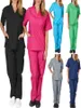 Women039s Pants Capris Solid Color Unisex Men Women Short Sleeve V Neck Nurses Scrubs TopsPants Nursing Working Uniform Set 4988798