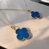 Designer High version VAN Clover Necklace Womens V Gold Thick Plated 18K Rose Large Blue Jade Marrow Pendant Fashion Versatile