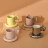 Mokken 300 ml keramische koffiemok schattige duimbeker met schotel voor kantoor en thuis creatief comfortabel handvat latte theemelk