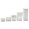 Bouteilles de rangement Jar transparent contenant des aliments étanche avec couvercle de bambou pour nouilles farine de riz de riz grains de café