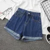 Kvinnor i midjan denim shorts höft wrap rullade upp jeans kort sommar avslappnad daglig petite för vintage gata slitage 240415