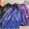 Herren-T-Shirts Herren 230 GSM 100% gekämmter Baumwoll-T-Shirt-Säure-Wäsche T-Shirt für Männer Uni Vintage Oversize T-Shirt Y2k Casual Top Tee Tuch Dhg1l