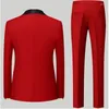 Men's Suits Bright Red Suit 3 Piece Wedding Party Dress Jacket With Pants Vest Blue Green Gray Black Available Large Size M-5XL 6XL
