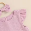Mädchenkleider weiches Baumwoll -Babykleid für Mädchen Prinzessin Ärmel Solid Farbe kleiner Sommer Kleinkindkleidung mit Stirnband