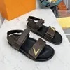 Designer Sandal Sunset Comfort Sandals Women Slides Leather Slipper Denim Flats Slippers Canvas Print Metal Buckle Strap Balck Blue Sandel Beach Summer Shoes