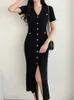 Summer Midi Dres a maglia Black Bodycon Corea Stile Ruffie Abiti abiti da donna casual di moda elegante 2023 240409