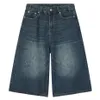 Hombres Vintage Pantalones cortos de mezclilla sueltos Blue Blue Legs Shorts Hombre Summer Investable Jeans shants Black 240408