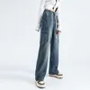 2024スプリングドローストリングエラスティックハイウエストマルチポケットワークウェアデザインセンスジーンズの女性