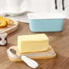 Plates Nordic Rectangular Ceramic Butter Box Sealing Wood Lid Knife Dish Keeper Tool Cheese Storage Container Kitchen Supplies