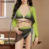 Mutada de banho feminina Vigoanne coreana gradiente sexy 4pcs malha de malha biquíni conjunto mulheres 2024 Strin