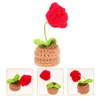 Decorative Flowers Woven Small Pot Artificial Crochet Flower Wedding Bouquets Decoration Fake Lifelike Polyester Office Desk Decorating