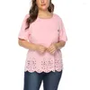 女性用Tシャツ夏プラスサイズファッションTシャツ6xl 7xl 8xlラウンドネックホローショートスリーブカジュアルソリッドカラー