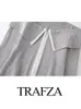 Women's Knits TRAFZA Woman's Casual Chic Sweater Tops Grey Turn-Down Collar Long Sleeves Zipper Cardigan Spring Short Woman 2024 Trendy