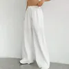 Kvinnors byxor sommararbetskläder för kvinnor elastisk midja dragsko avslappnad rak ben lättvikt lösa damer värmer upp