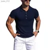 Men's T-Shirts New Summer Polo Mens Solid Stripe Fitness Elastic Short Sleeve Polo Shirt Mens Fashion Stand up Neck Mens Shirt yq240415