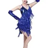 Scene Wear Woman paljett Tassel Latin Dancing Dress Sexig paljett Sling Halter Cha Tango Bollywood kjol Performance