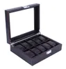 10 Grids Carbon Fibre Pattern Watch Box Watch Holder Organizer Storage Case Jewelry Display Rectangle Black Color Showcase GIFTS T1869095