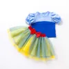 Baby Summer Children's Wear Spliced Bubble Sleeve T-shirt Mesh Fashionable Princess Dress 2-piece Set