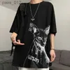 Męskie koszulki męskie Summer Dark T-shirt High Street Gothic Skull T-shirt Loose Ultrafine krótkie rękawowe T-shirt anime Street Clothing Mens top YQ240415